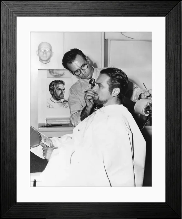 Framed Print : Makeup artist Ben Nye working on actor Douglas Fairbanks, Jr. Ca. 1940s. (CSU_2015_8_487) Framed Print : Makeup artist Ben Nye working on actor Douglas Fairbanks, Jr. Ca. 1940s. (CSU_2015_8_487)