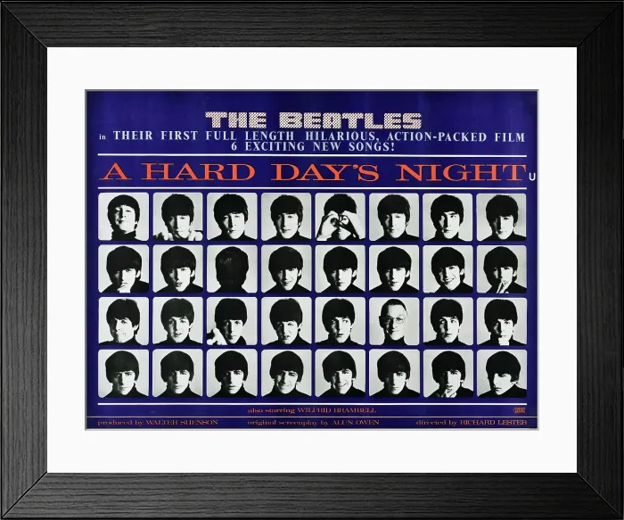 Framed Print : A HARD DAY'S NIGHT, British poster, (top to bottom), John Lennon, George Harrison, Paul McCartney, Ringo Starr, 1964 Framed Print : A HARD DAY'S NIGHT, British poster, (top to bottom), John Lennon, George Harrison, Paul McCartney, Ringo Starr, 1964