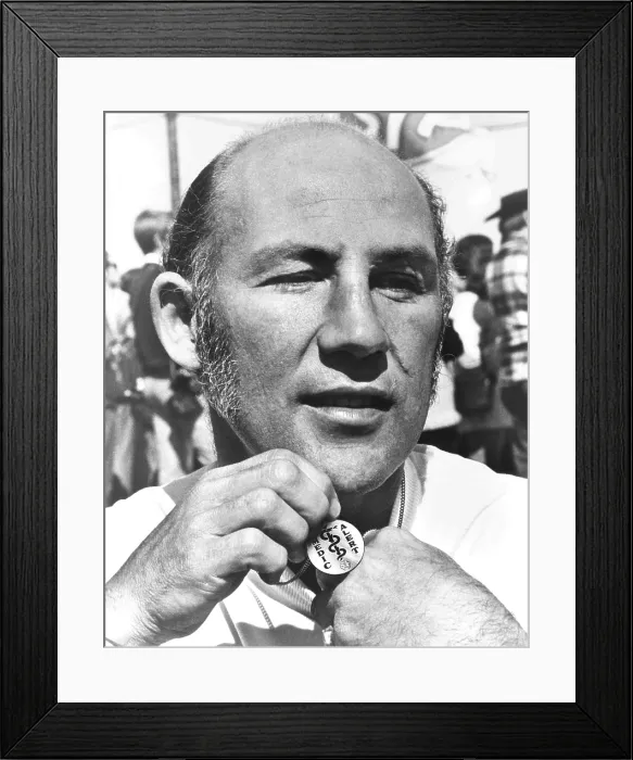 Framed Print : Champion racing driver Sterling Moss promoting Medic Alert organ donations. Ca. 1972. (CSU_2015_8_492) Framed Print : Champion racing driver Sterling Moss promoting Medic Alert organ donations. Ca. 1972. (CSU_2015_8_492)