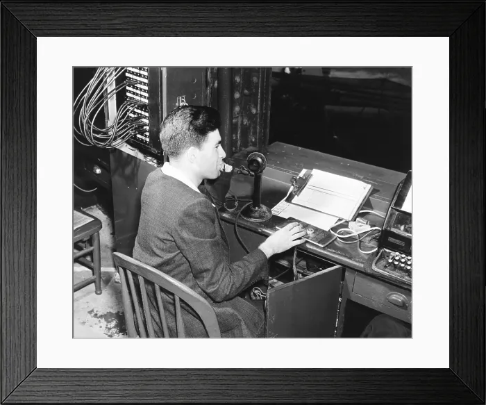 Framed Print : Yankee Stadium scoreboard is controlled by Gus Little Abner'. He uses the telephone to talk directly with workers who manually change at the scoreboard. Sept. 20, 1939 Framed Print : Yankee Stadium scoreboard is controlled by Gus Little Abner'. He uses the telephone to talk directly with workers who manually change at the scoreboard. Sept. 20, 1939
