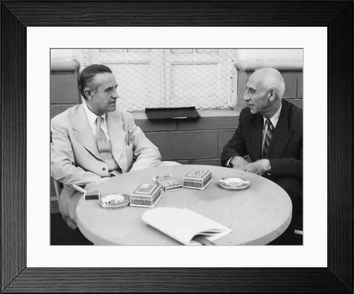 Framed Print : American diplomat Averill Harriman meeting with Iranian Premier, Mohammed Mossadegh. August 1951. Harriman attempted to mediate, but British intransigence doomed the talks