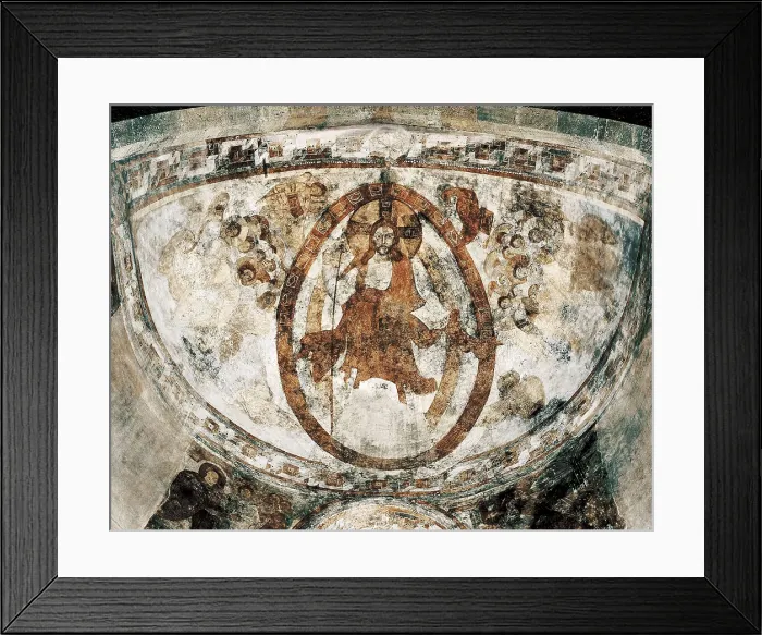 Framed Print : Convent of St John at Mstair. 8th-9th c. SWITZERLAND. Mustair. Convent of St. John. Central apse frescos decorated with a Pantocrator. Carolingian art. Fresco