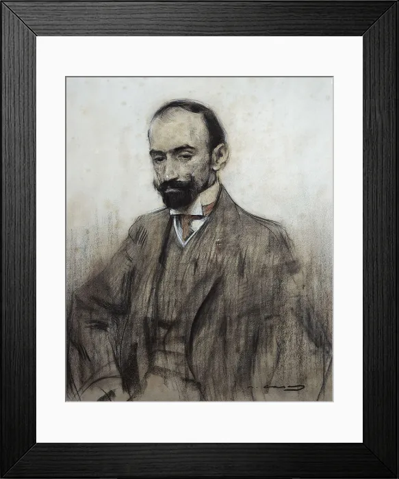 Framed Print : CASAS i CARBO, Ramn (1866-1932). Portrait of Jacinto Benavente. 1899 - 1905. Pencil, charcoal and pastel drawing. Modernism. Drawing. SPAIN. Barcelona