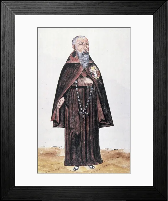 Framed Print : Trujillo del Per (end 18th c.): drawings and watercolours made by order of the bishop D. Baltasar Jaime Martnez Compan. Franciscan monk. Engraving. SPAIN. Madrid