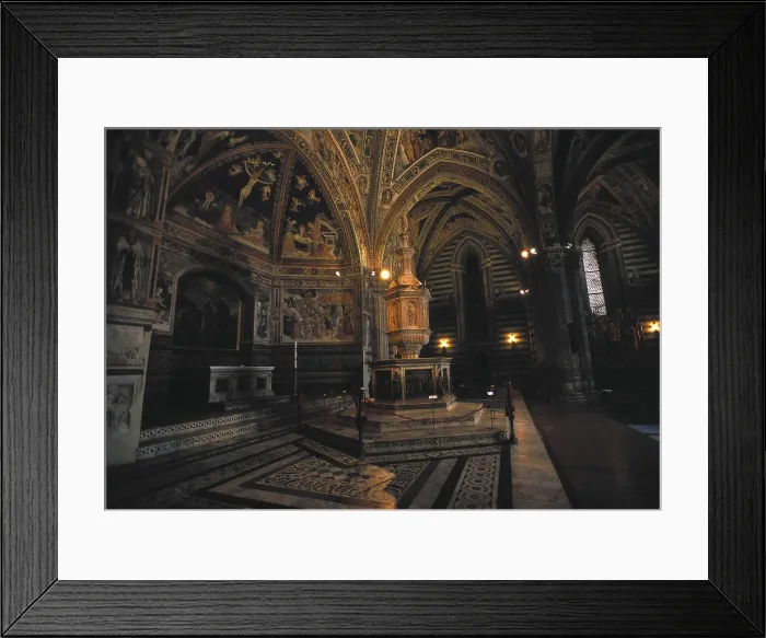 Framed Print : Baptistery of San Giovanni. 1316 - 1325. ITALY. Siena. Cathedral. Interior with hexagonal baptismal font made in 15th c