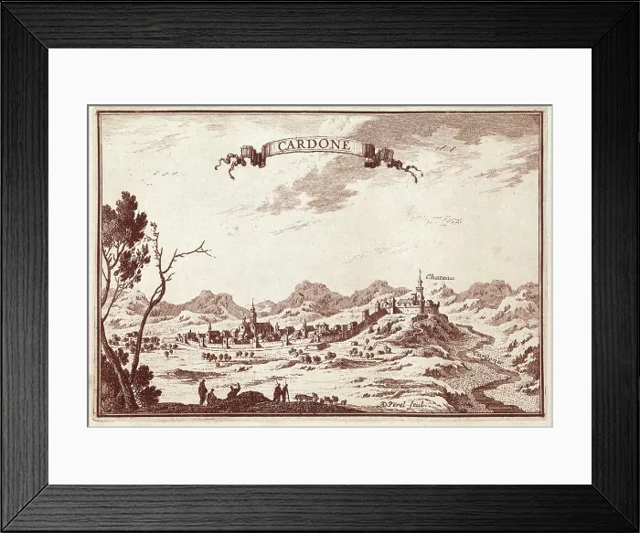 Framed Print : Spain (19th c.). Cardona. The village and the castle. Engraving from the work 'Plans de la Catalogne'. Engraving. SPAIN. Madrid. National Library