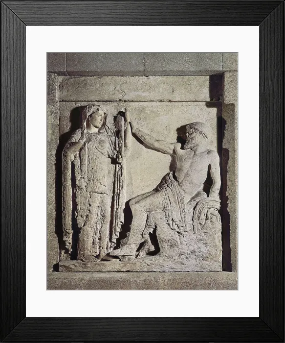 Framed Print : Metope with Hera and Zeus. Metope from the Temple of Zeus. Greek art. Relief on marble. ITALY. Palermo. Museo Archeologico Regionale (Regional Archaeological Museum). Proc: ITALY Framed Print : Metope with Hera and Zeus. Metope from the Temple of Zeus. Greek art. Relief on marble. ITALY. Palermo. Museo Archeologico Regionale (Regional Archaeological Museum). Proc: ITALY