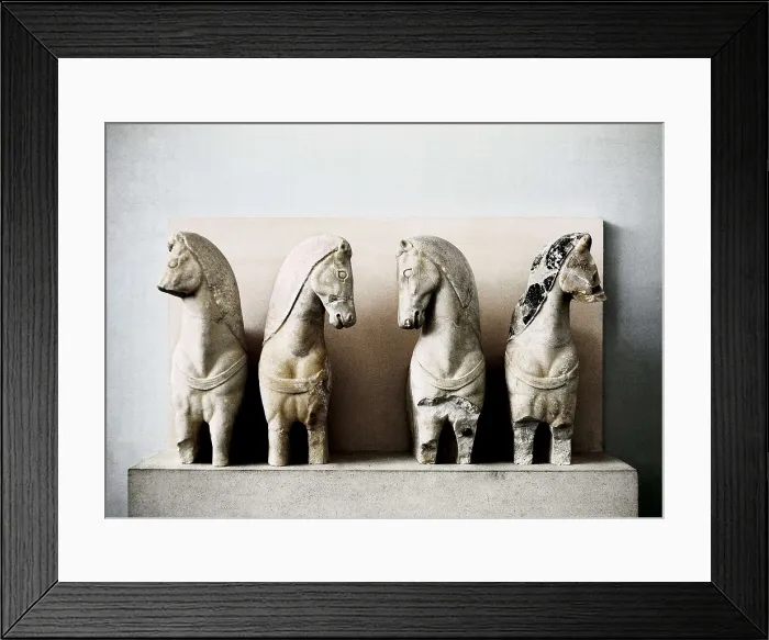 Framed Print : Four chariot horses. ca. 570 BC. Archaic Greek art. Sculpture on marble. GREECE. Athens. Acropolis. Acropolis Museum. AISA / Everett Collection**US SALES ONLY**