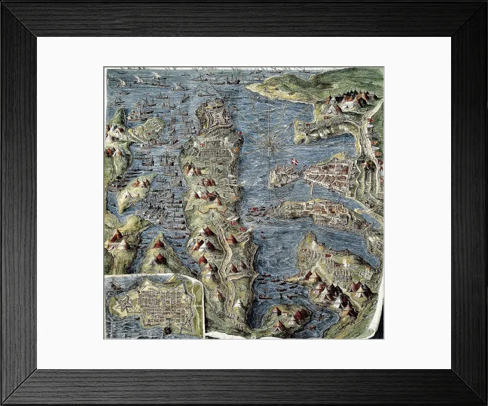 Framed Print : Siege of Malta by the Turkish Fleet. end 16th c. Italian anonymous. Oil. VATICAN CITY. Vatican Palaces. AISA / Everett Collection**US SALES ONLY**