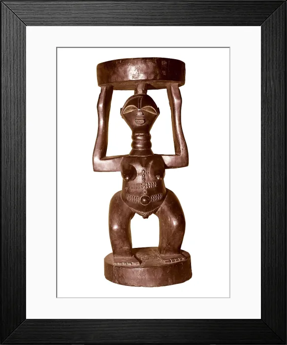 Framed Print : Stool with figure of woman. African art. Sculpture on wood. BELGIUM. Brussels. Congo National Museum. Proc: CONGO, Democratic Republic of
