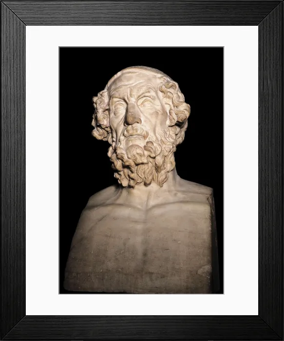 Framed Print : Marble portrait bust of Homer. 1st-2nd c. Roman art. Early Empire. Sculpture on marble. UNITED KINGDOM. London. The British Museum. Proc: ITALY. Baia
