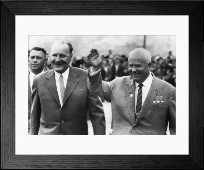 Framed Print : Soviet Premier Nikita Khrushchev with Hungarian Premier Janos Kadar, July 10, 1963. Kadar assumed power after the 1956 Hungarian Revolt under pressure from Soviet Union