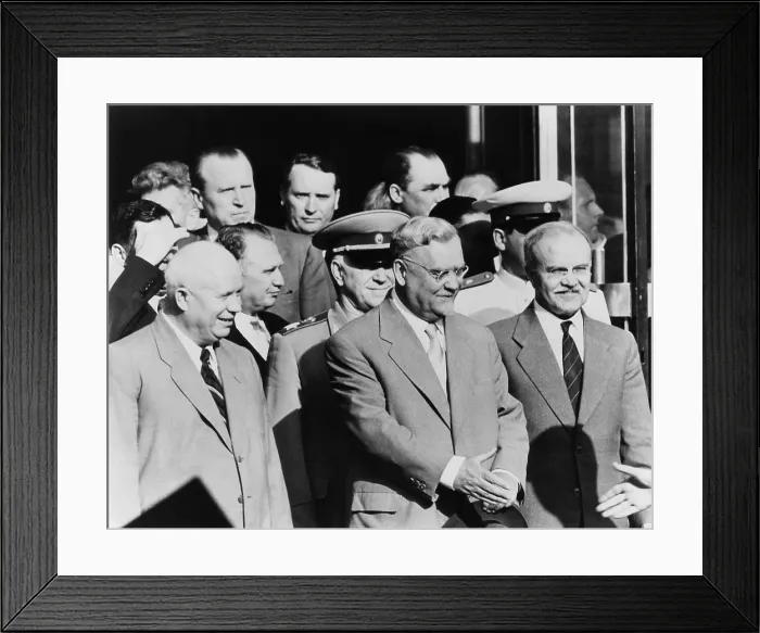 Framed Print : Soviet delegation leaving the Palace of Nations, Geneva, during the Big Four Summit in July 1955