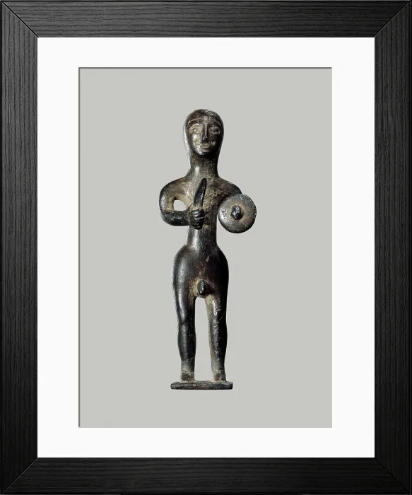 Framed Print : Iberian ex-voto: Warrior. 3rd BC. Iberian art. Sculpture on bronze. SPAIN. Madrid. National Museum of Archaeology. Proc: SPAIN. Santa Elena. Sanctuary of Collado de los Jardines