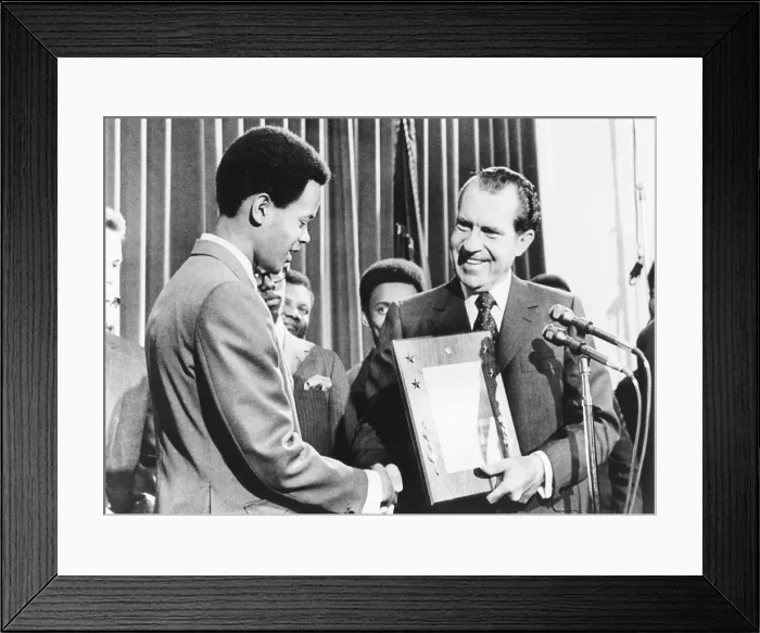 Framed Print : James Heath congratulated by President Nixon, as the winner of the Boys Clubs of America Contest Framed Print : James Heath congratulated by President Nixon, as the winner of the Boys Clubs of America Contest