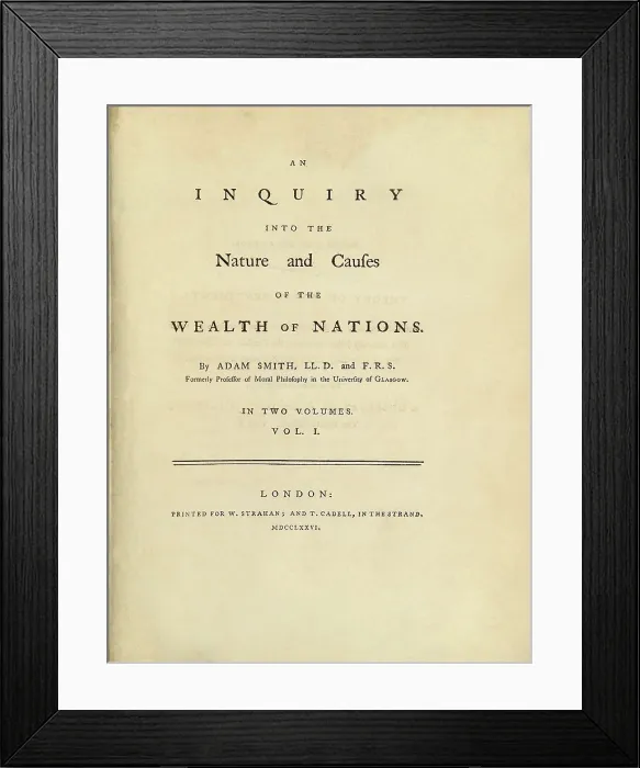 Framed Print : SMITH, Adam (1723-1790). Front page of Adam Smith's work 'As inquiry into the nature and causes of the wealth of nations', first great treatise on the capitalism