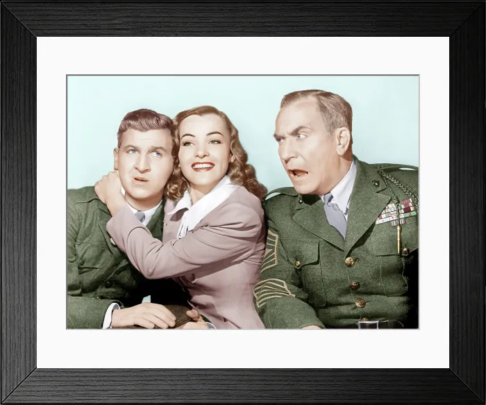 Framed Print : HAIL THE CONQUERING HERO, from left: Eddie Bracken, Ella Raines, William Demarest, 1944 Framed Print : HAIL THE CONQUERING HERO, from left: Eddie Bracken, Ella Raines, William Demarest, 1944