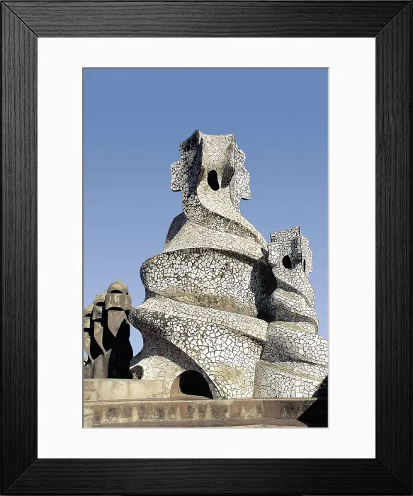Framed Print : GAUDI i CORNET, Antoni (1852-1926). Mil House or La Pedrera. 1906-1910. SPAIN. Barcelona. Mil House or 'The Quarry'. Chimneys and stairway exit to the roof. Modernism