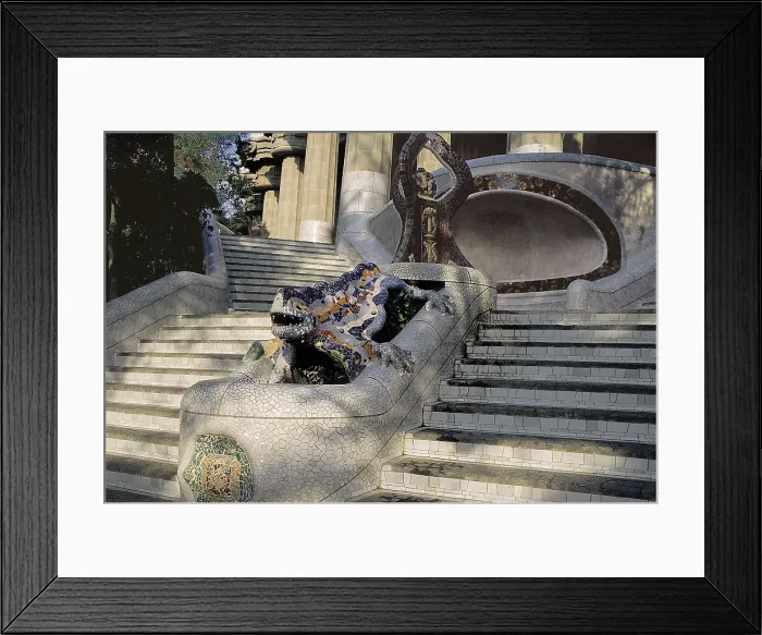 Framed Print : GAUDI i CORNET, Antoni (1852-1926). Park Gell. 1900-1914. SPAIN. Barcelona. Park Gell. Dragon located in the main straway. Modernism. Ceramics; Architecture