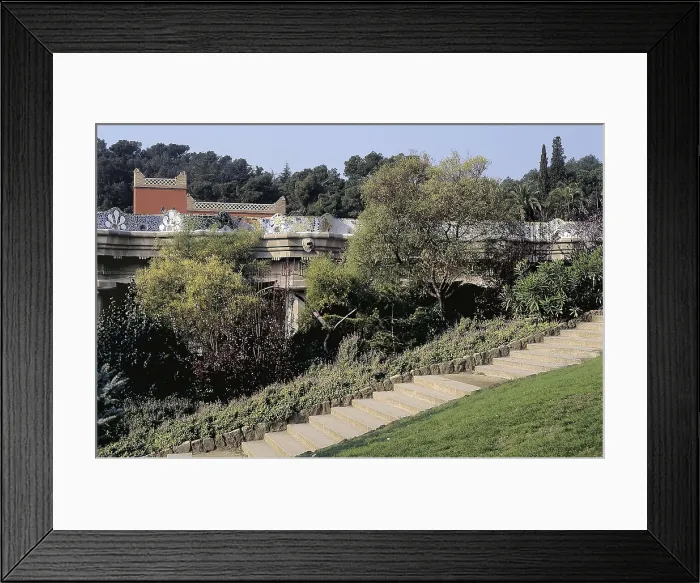 Framed Print : GAUDI i CORNET, Antoni (1852-1926). Park Gell. 1900-1914. SPAIN. Barcelona. Park Gell. Main stairway to the terrace. Modernism. Architecture Framed Print : GAUDI i CORNET, Antoni (1852-1926). Park Gell. 1900-1914. SPAIN. Barcelona. Park Gell. Main stairway to the terrace. Modernism. Architecture