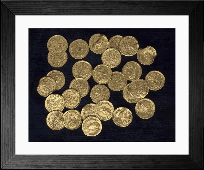 Framed Print : 28 coins of Honorius and Arcadius (4th-5th c.). Coin. SPAIN. Madrid. National Museum of Archaeology. Proc: SPAIN. CADIZ. AISA / Everett Collection**US SALES ONLY**