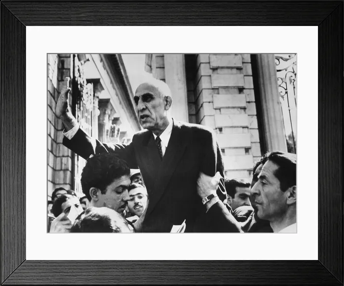 Framed Print : Mohammed Mossadegh speaking outside the Iranian Parliament building, ca. Oct 1, 1951. He repeated his stand on nationalization of the Anglo Iranian Oil Company refinery at Abadan
