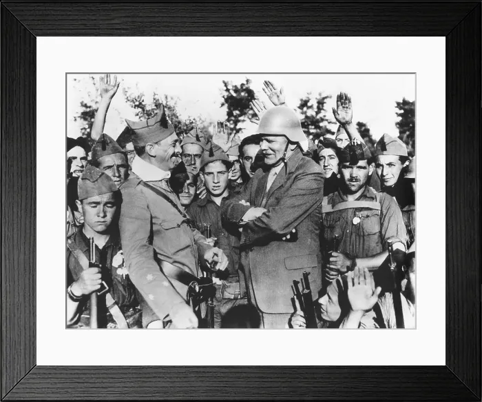 Framed Print : H.V. Kaltenborn interviews an Nationalist officer in the 1st month of Spanish Civil War Framed Print : H.V. Kaltenborn interviews an Nationalist officer in the 1st month of Spanish Civil War