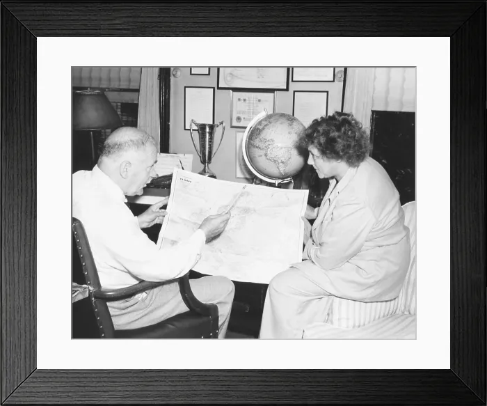 Framed Print : H.V. Kaltenborn charting his itinerary for a three-week aerial tour of Europe. July 1938 Framed Print : H.V. Kaltenborn charting his itinerary for a three-week aerial tour of Europe. July 1938