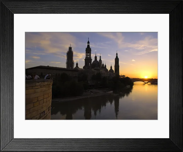 Framed Print : SPAIN. Zaragoza. Basilica of Our Lady of the Pilar and Ebro river from the Puente de Piedra (Stone Bridge). AISA / Everett Collection**US SALES ONLY**