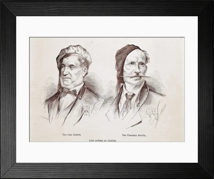 Framed Print : Spain. Catalonia. Carlist Wars. Carlist military leaders Juan Castells and Francisco Savalls. Engraving. SPAIN. Madrid. National Library. AISA / Everett Collection**US SALES ONLY**