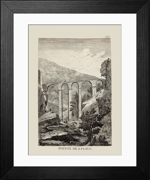 Framed Print : San Pablo bridge over Hucar river in Cuenca (1774). Picture from the work 'Viage por Espaa' by Antonio Ponz. Etching. SPAIN. Madrid Framed Print : San Pablo bridge over Hucar river in Cuenca (1774). Picture from the work 'Viage por Espaa' by Antonio Ponz. Etching. SPAIN. Madrid