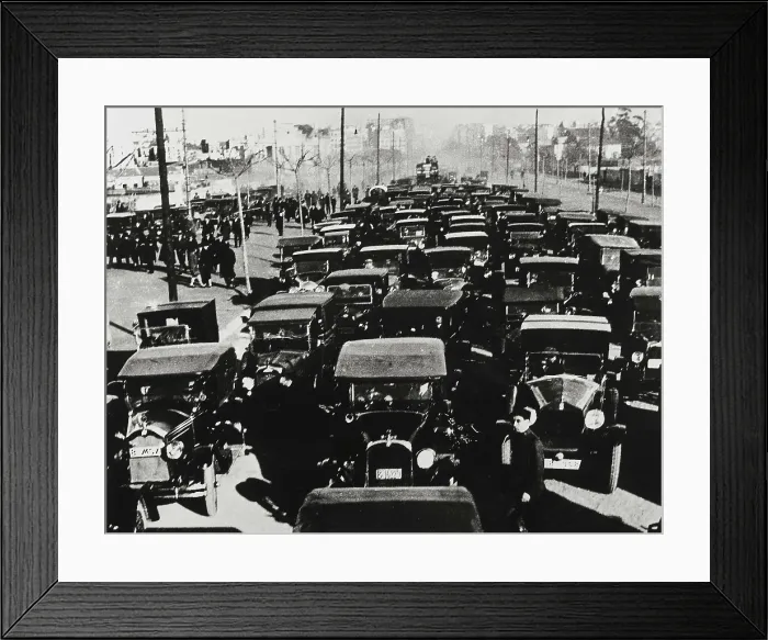 Framed Print : SPAIN. Barcelona. Spain (1925). Traffic jam in the Diagonal of Barcelona caused by cars going to a football match in the F.C. Barcelona Stadium Framed Print : SPAIN. Barcelona. Spain (1925). Traffic jam in the Diagonal of Barcelona caused by cars going to a football match in the F.C. Barcelona Stadium