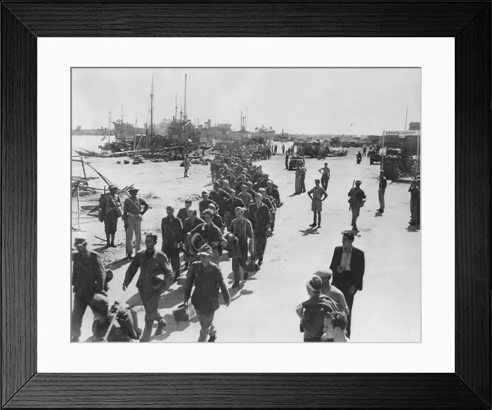 Framed Print : German prisoners, were captured on seacoast town in Italy, on their way to a POW stockade. Photo was made when Navy Secretary Frank Knox was touring the Italian battle fronts