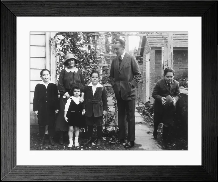 Framed Print : Family of Ringgold Wilmer Lardner, American columnist, playwright, and short story writer, ca. 1925. L-R: Jim, Ellis Abbott Lardner, David, Ring Jr. Ring Sr. and John Framed Print : Family of Ringgold Wilmer Lardner, American columnist, playwright, and short story writer, ca. 1925. L-R: Jim, Ellis Abbott Lardner, David, Ring Jr. Ring Sr. and John