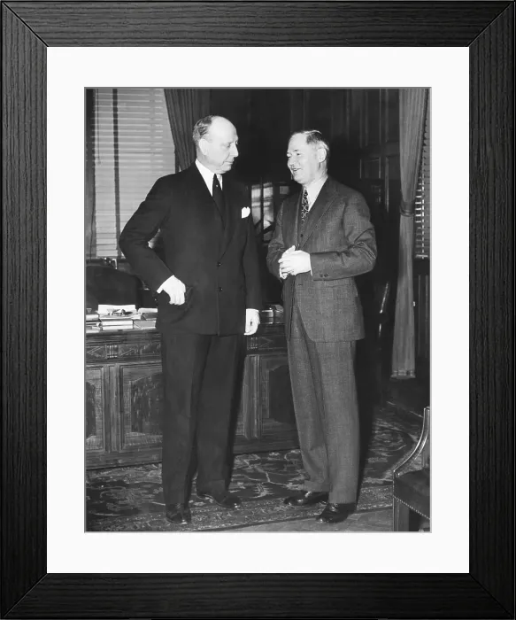 Framed Print : Jersey City Mayor Frank Hague (left), with Gov. Elect Harry Moore of New Jersey, Jan. 7, 1938. Gov. Moore offered his unexpired seat in the United States Senate to Mayor Hague