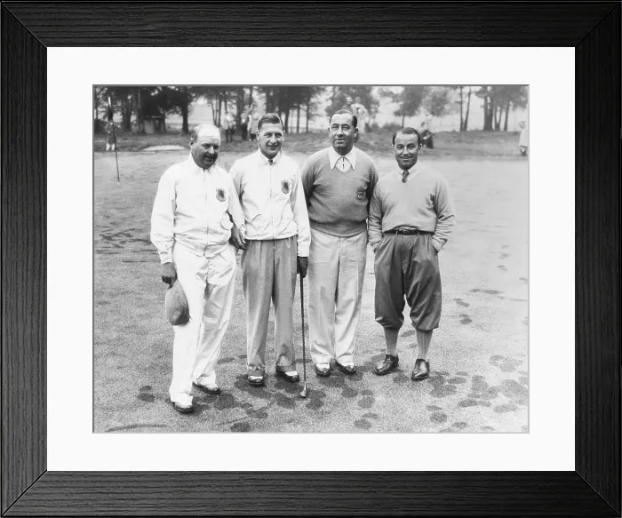 Framed Print : 1935 Ryder Cup Scotch foursome. L-R: Alf Perry and John Busson of the British team; and Walter Hagan and Gene Sarazen of the U.S. team. The U.S. team won the semi-annual classic