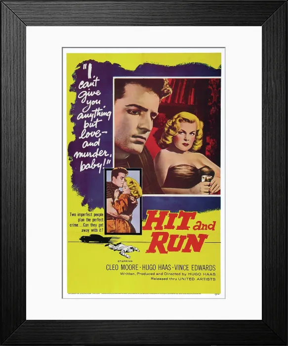 Framed Print : HIT AND RUN, US poster art, Vince Edwards, Cleo Moore, 1957