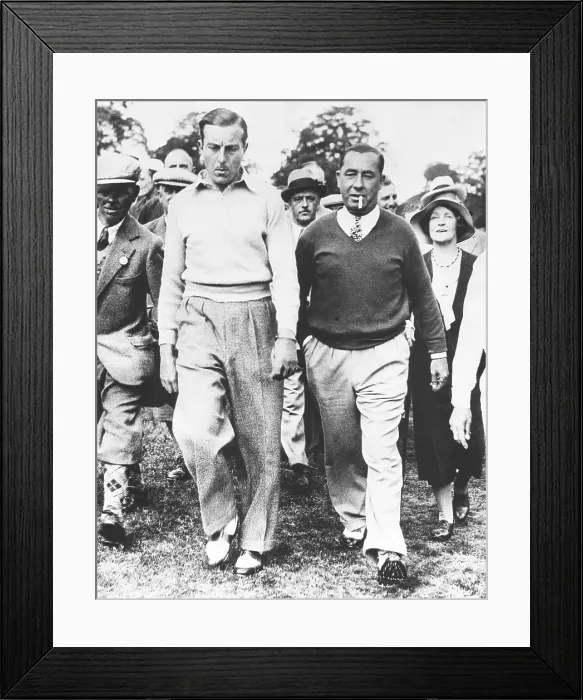 Framed Print : Walter Hagen and Henry Cotton during their 36 hole challenge match, July 29, 1933. Hagen won the match played on the Ashridge golf course at Burke Hampstead, England