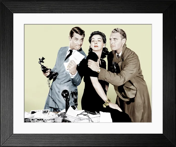 Framed Print : HIS GIRL FRIDAY, from left: Cary Grant, Rosalind Russell, Ralph Bellamy, 1940