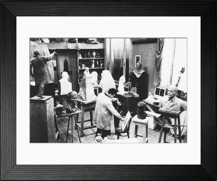 Framed Print : Moscow studio of monument sculptor, Lev Efimovich Kerbel, with his son. Jan. 12, 1962