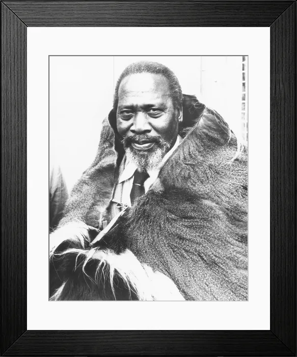 Framed Print : Jomo Kenyatta, future President of Kenya, in a monkey skin given him by Kikuyu (Gikuyu) tribesmen. Aug. 21, 1961