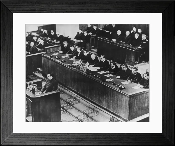 Framed Print : Premier Georgy Malenkov addressing the Supreme Soviet Counsel a month after Stalin's death. April 8, 1953 Framed Print : Premier Georgy Malenkov addressing the Supreme Soviet Counsel a month after Stalin's death. April 8, 1953
