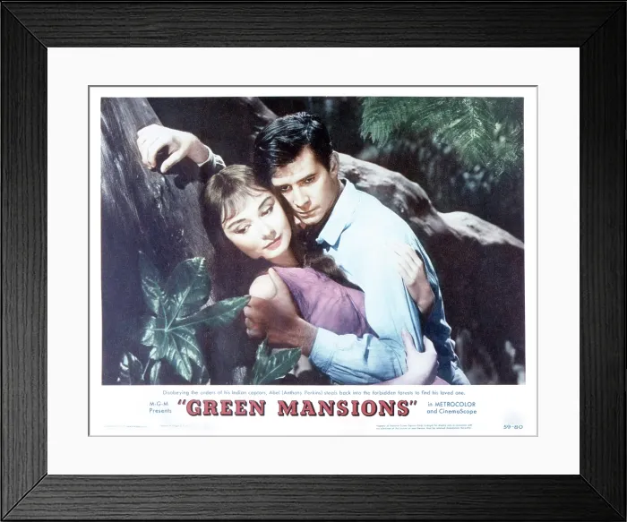 Framed Print : GREEN MANSIONS, US lobbycard, from left: Audrey Hepburn, Anthony Perkins, 1959