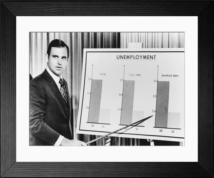 Framed Print : Pres. Richard Nixon's Press Secretary, Ronald Ziegler, briefs newsmen on unemployment