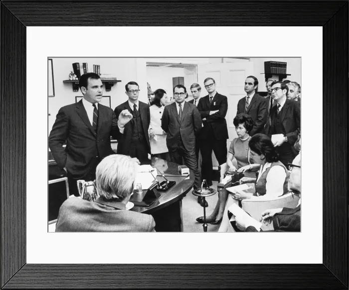 Framed Print : Press Secretary Ron Ziegler briefs journalists on reporting American casualties in Laos. In the past, U.S. Laos casualties were lumped into totals for Southeast Asia Framed Print : Press Secretary Ron Ziegler briefs journalists on reporting American casualties in Laos. In the past, U.S. Laos casualties were lumped into totals for Southeast Asia