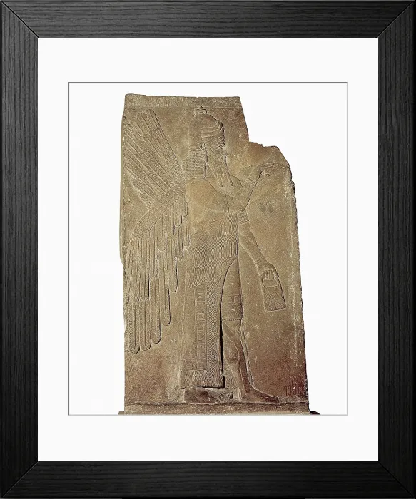 Framed Print : Winged Genie. 883 BC - 859 BC. Protective genie. Assyrian art. Relief on rock. FRANCE. Paris. Louvre Museum. Proc: IRAQ. Khorsabad. Palace of Sargon II