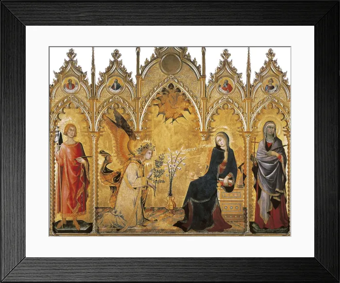 Framed Print : AISA / Everett Collection MARTINI, Simone di Martino, called Simone (1284-1344); MEMMI, Lippo (1290-1347). The Annunciation and two Saints (Annunciazione e due Santi). 1333 Framed Print : AISA / Everett Collection MARTINI, Simone di Martino, called Simone (1284-1344); MEMMI, Lippo (1290-1347). The Annunciation and two Saints (Annunciazione e due Santi). 1333
