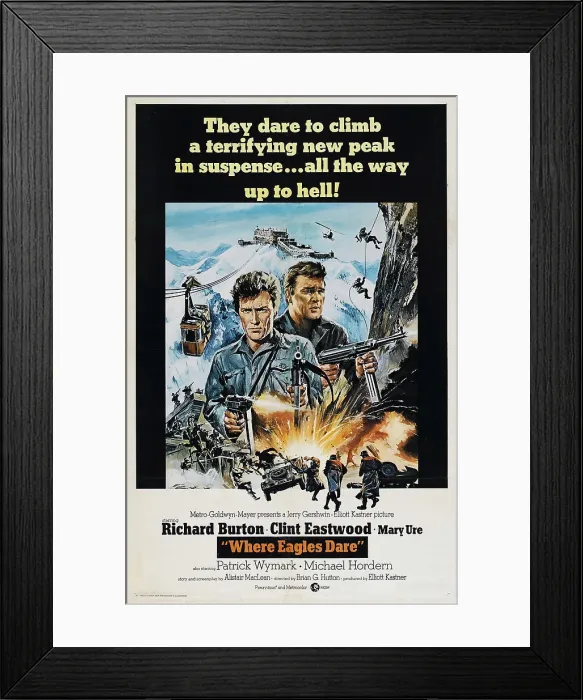 Framed Print : WHERE EAGLES DARE, l-r: Clint Eastwood, Richard Burton on poster art, 1968
