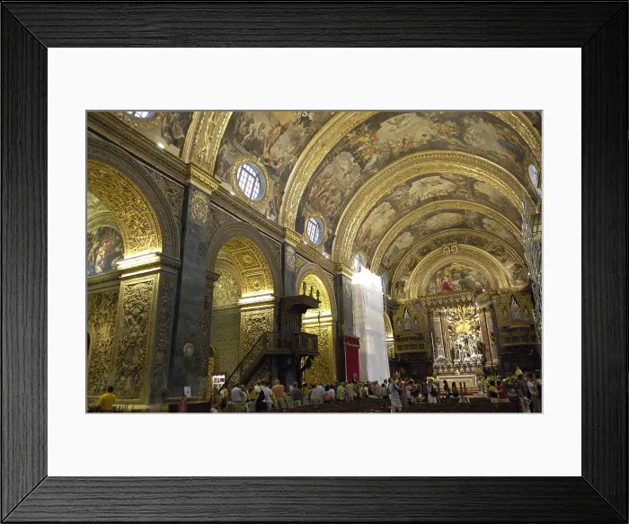 Framed Print : CASSAR, Gerolamo (1520-1592). Cathedral of Saint John the Baptist. MALTA. Valletta. Cathedral of Saint John the Baptist. Interior with frescoes by Mattia Preti (1662-1667)