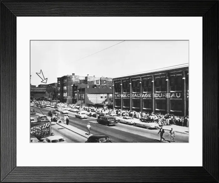Framed Print : Long line of friends of Emmett Till, 14, and strangers wait to view the boy's body. Sept. 6, 1955, Chicago